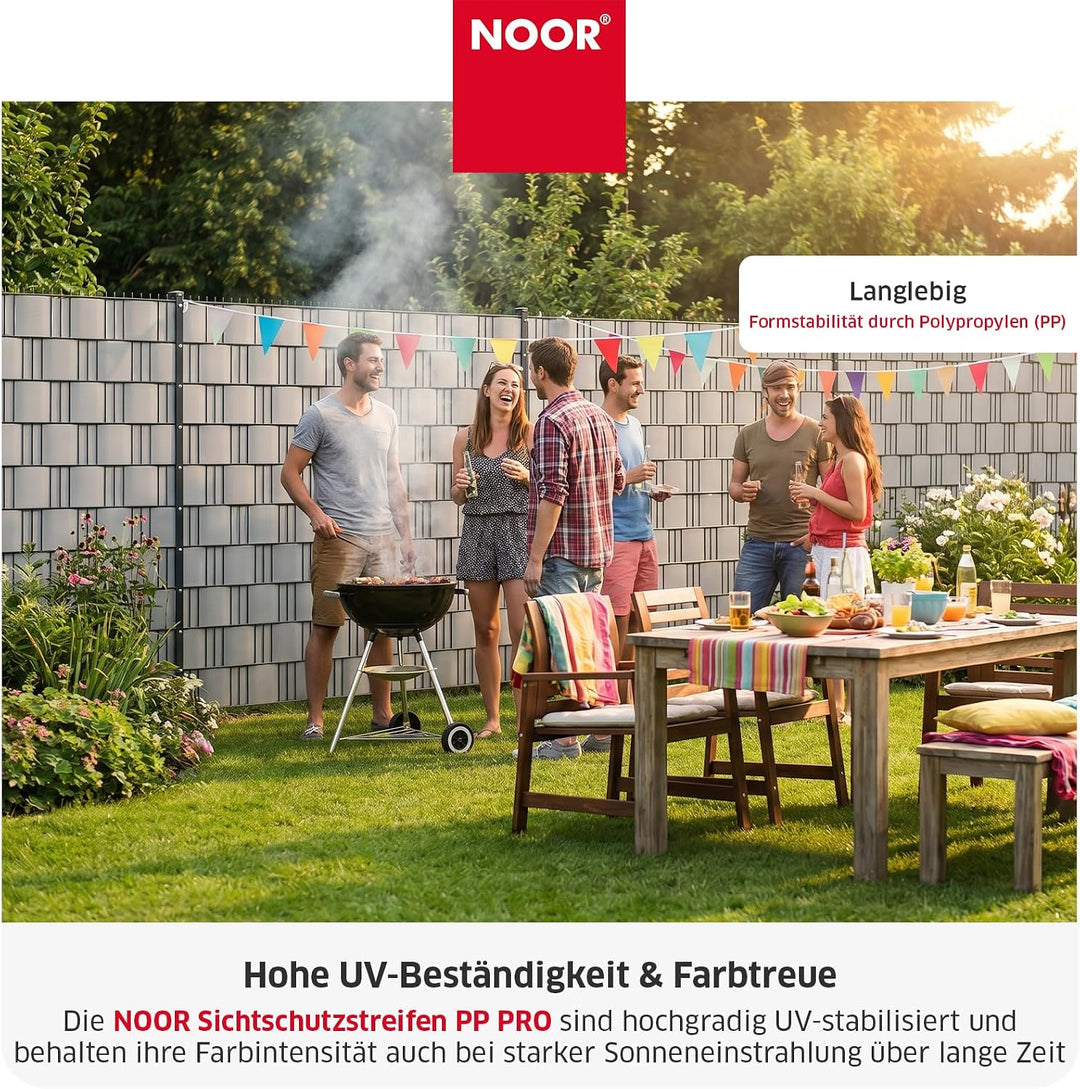 NOOR Zaunblende PP PRO 650 g/m2 Hellgrau I 0,19 x 35 m I Der ideale Sichtschutz für Ihren Doppelstab