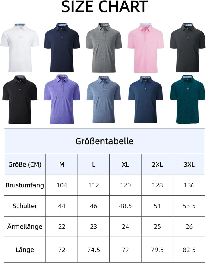 JACKETOWN Poloshirt Herren Kurzarm Einfarbig Golf Polo Shirts Männer Knopfleiste Stickerei Streifen