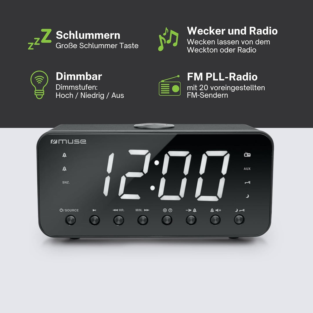 Muse M-192 CR Uhrenradio mit Jumbo Display Dual Alarm (Schlummer/Einschlaf/NAP-Funktion) schwarz, Sc