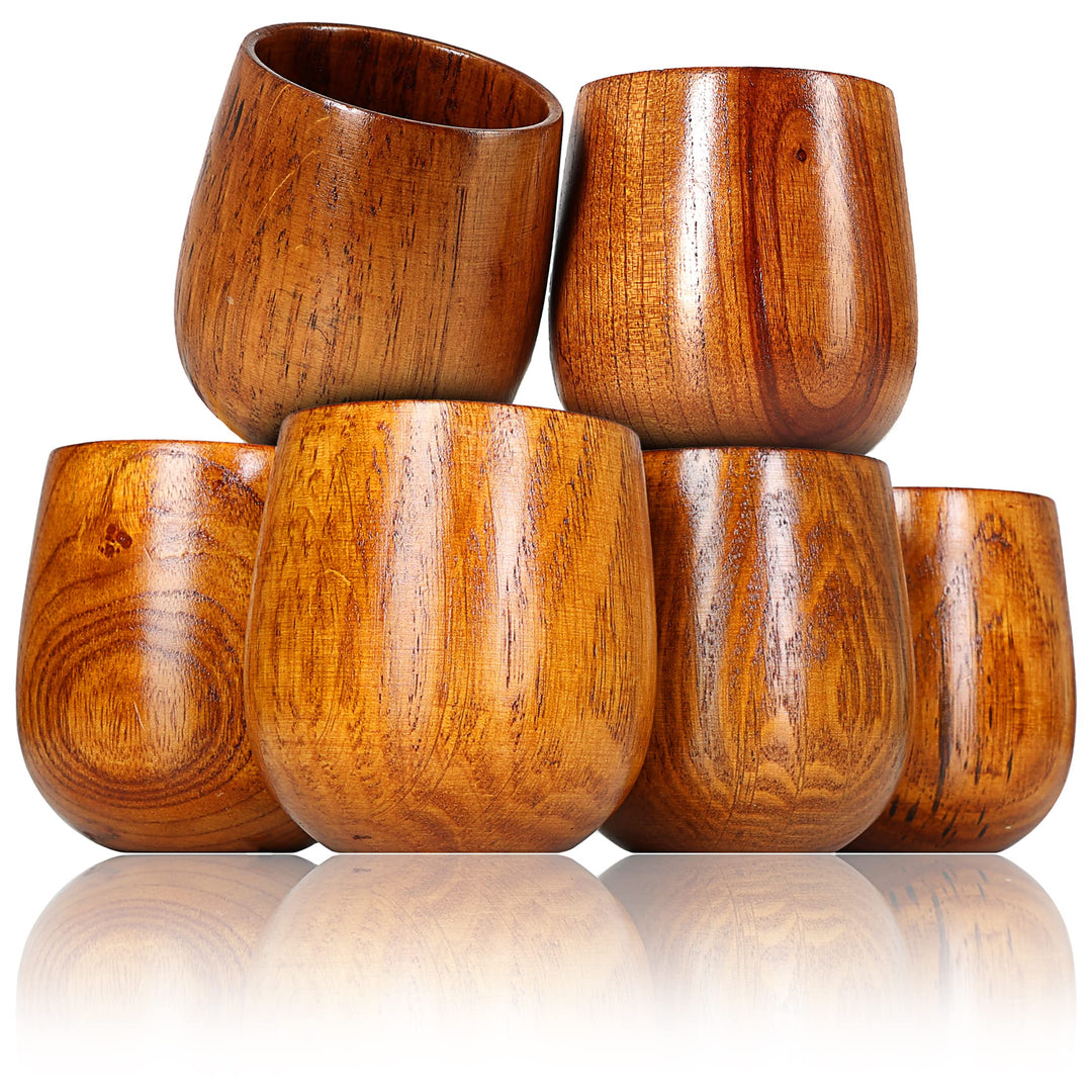 Ganzoo 6er Set Holzbecher/Deko-Becher Dekorationsbecher in dunkelbraun, 150 ml, rundes schlichtes De