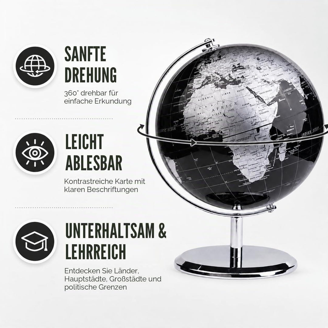 Exerz 20cm Globus - Englische Karte - Schüler-Globus - Mit Einem Metallfuss Pädagogisch/Geografisch/