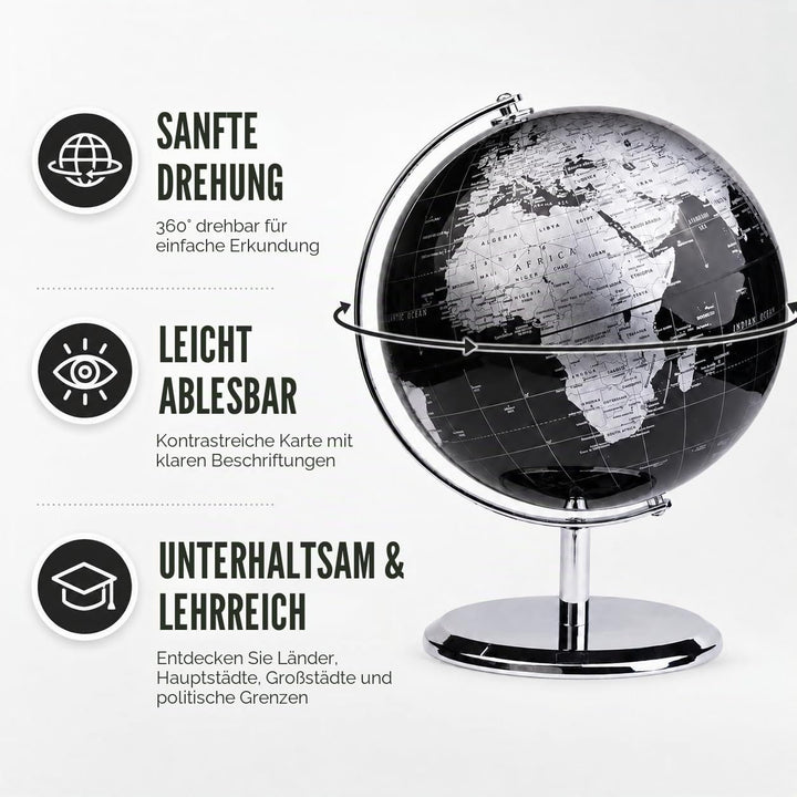 Exerz 20cm Globus - Englische Karte - Schüler-Globus - Mit Einem Metallfuss Pädagogisch/Geografisch/