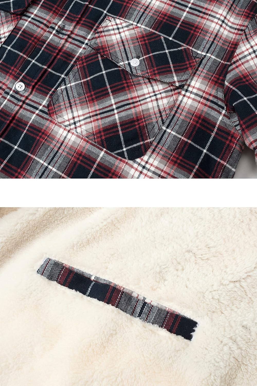 TACVASEN Herren Fleece Thermohemd Warm Flanellhemd Holzfällerhemd Winter Innenfleece Jacke M Rot Wei