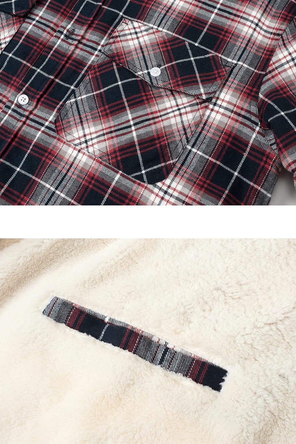 TACVASEN Herren Fleece Thermohemd Warm Flanellhemd Holzfällerhemd Winter Innenfleece Jacke S Rot Wei