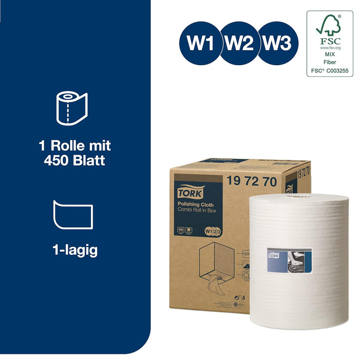 Tork Poliertücher Weiss W1/2/3, Professionelle Qualität, 1 × 450 Tücher, 197270 Nachfüllpack, Nachfü
