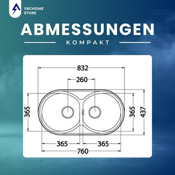 VBChome: Einbauspüle 832x437 mm Camping Küchenspüle - Satinstruktur Alveus Form 50 Spülbecken EDELST