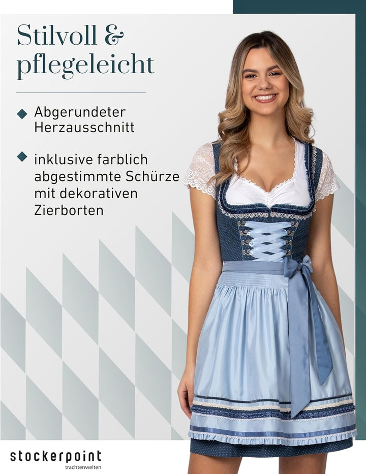 Stockerpoint Damen Dirndl Harper Kleid für besondere Anlässe 38 Blau, 38 Blau