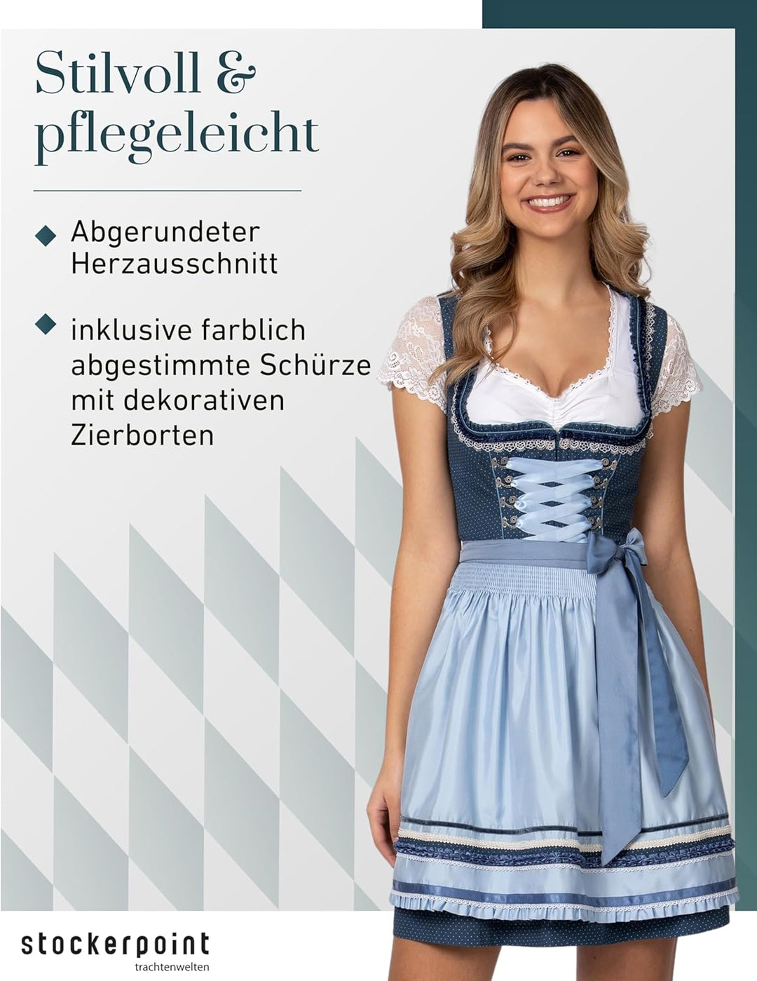 Stockerpoint Damen Dirndl Harper Kleid für besondere Anlässe 48 Blau, 48 Blau