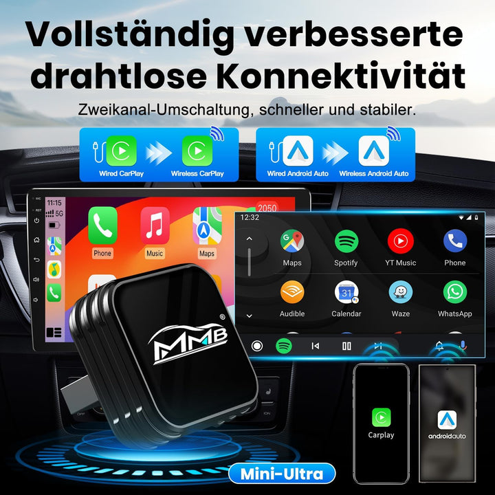 MMB CP-Ultra 2026 kabelloser CarPlay Adapter, 2-in-1 für iPhone & Android Auto, Wi-Fi 6+Bluetooth 5.