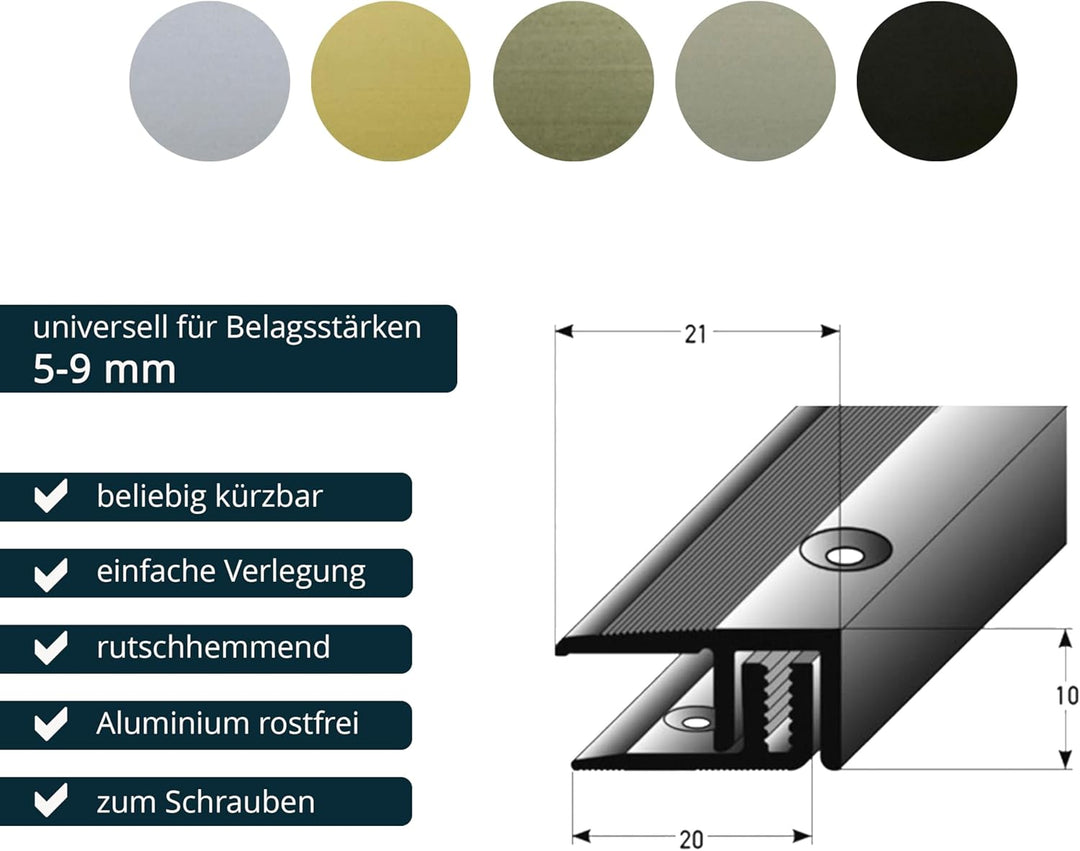 ufitec® Profi Smart Profilsystem für Vinylböden - geeignet für Belagshöhen von 5-9 mm - ALU eloxiert