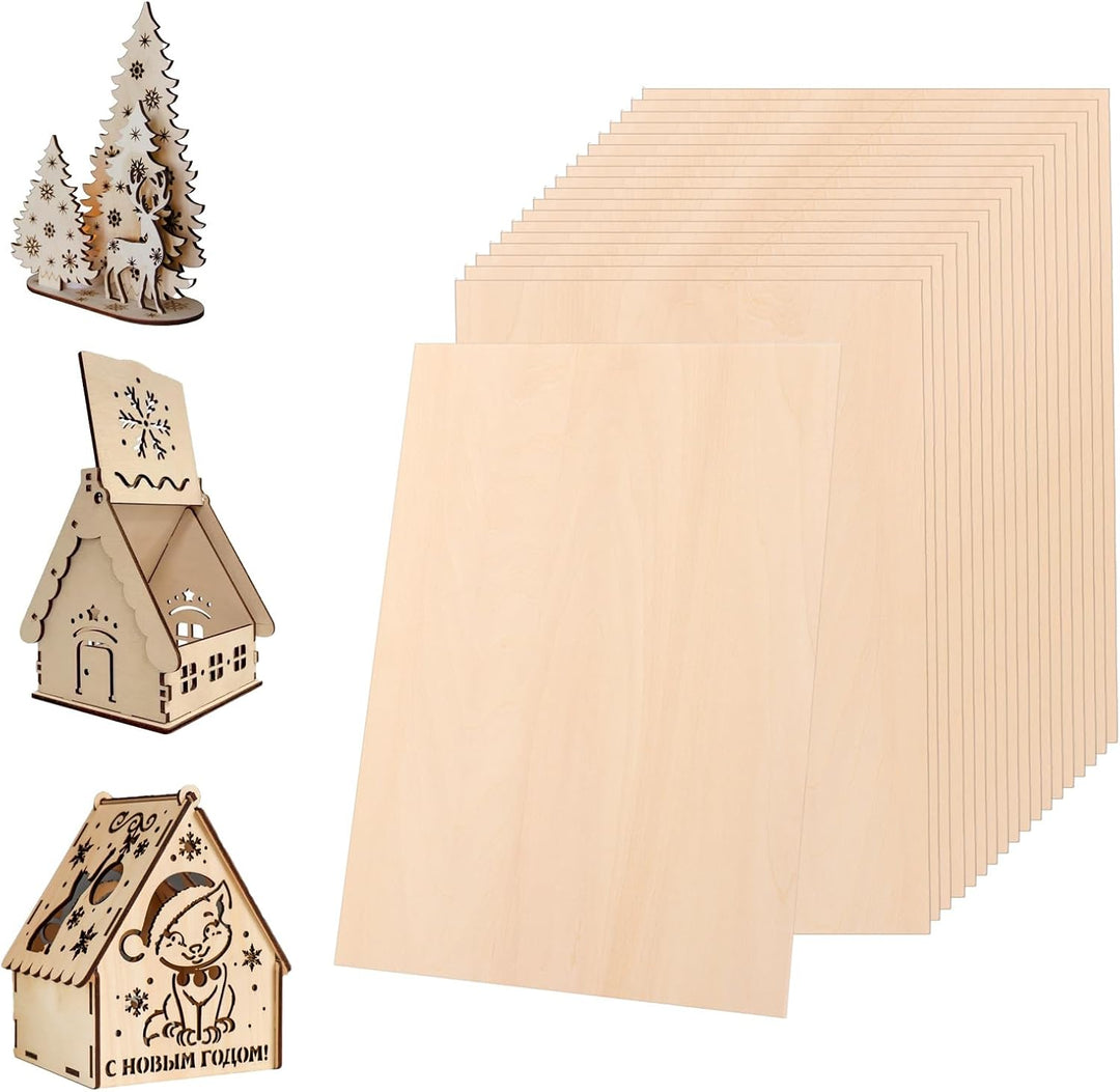 JMIATRY 20 Stück Sperrholzplatte 2mm, Lindenholzplatten 30 x 21cm, Holzplatten zum Basteln für DIY,