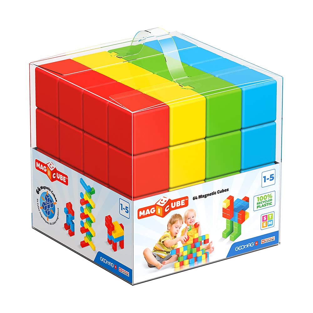 GEOMAG - MAGICUBE PRE-SCHOOL JUNIOR 64 Stück - Magnetische Bausteine zum Zusammenbauen - Für Kinder