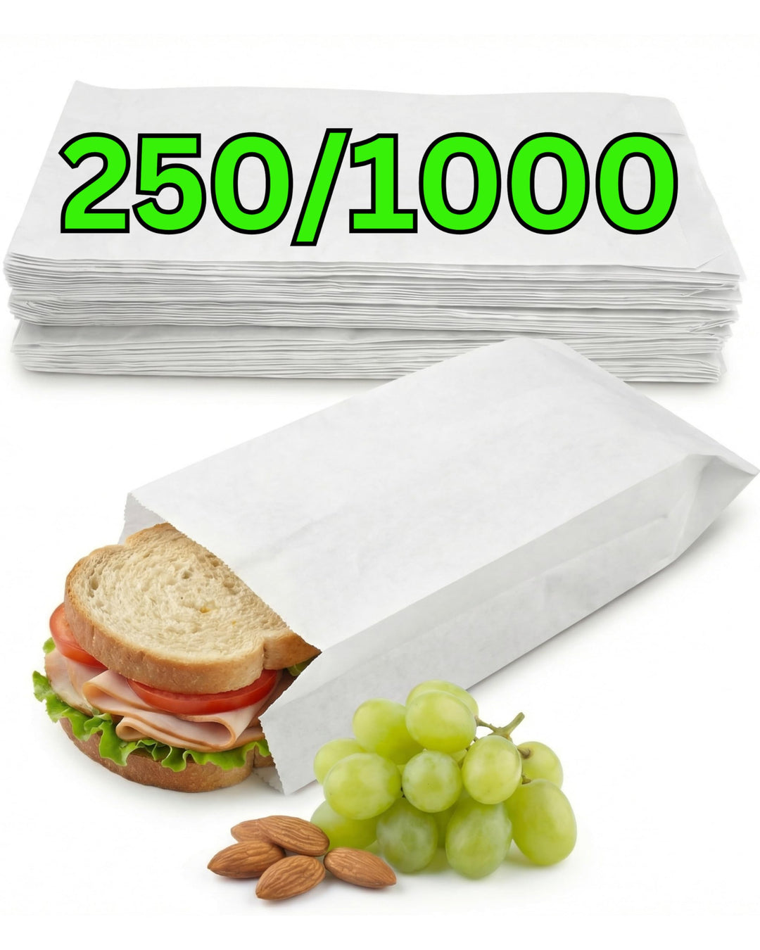 Papiertüten 1000 Stück - Brottüten Papier - Bäckertüten - Brötchentüten Kraftpapier - Frühstücksbeut