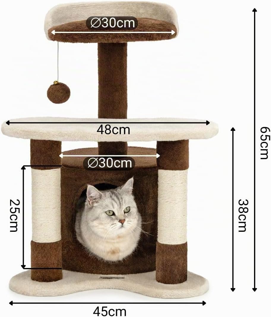lionto Kratzbaum Kletterbaum Katzenkratzbaum Katzenbaum Höhe 65 cm, braun/beige, Braun/Beige