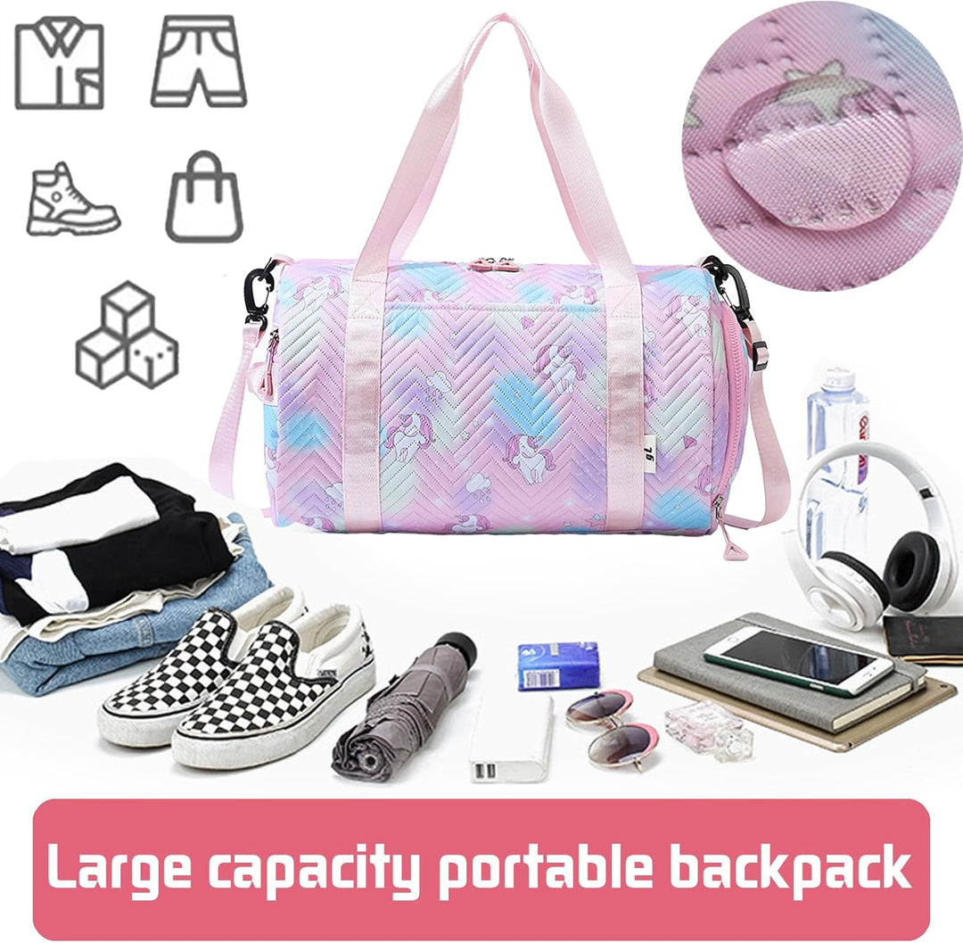 YOUYIKE Sporttasche Mädchen, Einhorn Yogatasche, Reisetasche Kinder, Schwimmtasche, Wasserdicht Turn