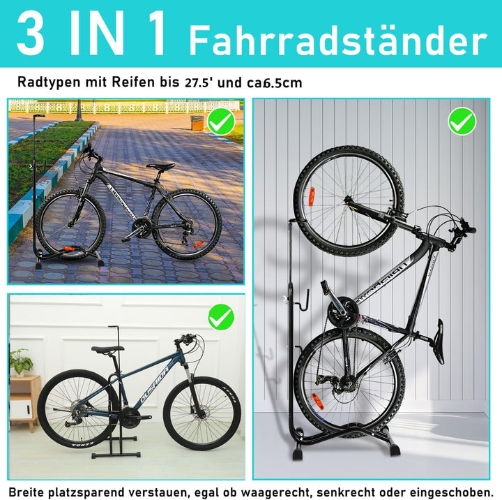 Fahrradständer 3 in 1, Höhenverstellbaren Fahrräder Wartungsständer waagerecht und senkrecht Einhäng