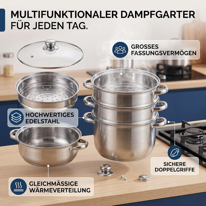 Edelstahl Dampftopf, Verdickter, Multifunktional, Grosses Fassungsvermögen, Doppelohr-Topf für Leben