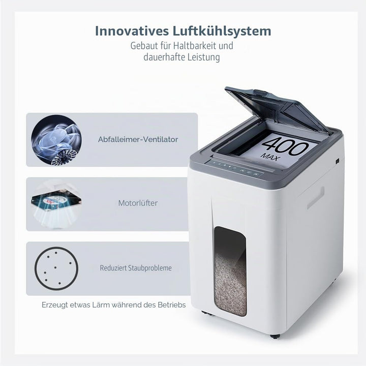 Aktenvernichter Automatischer Einzug Professionell: P5 Mikroschnitt 400 Blatt Profi Schredder für Pa