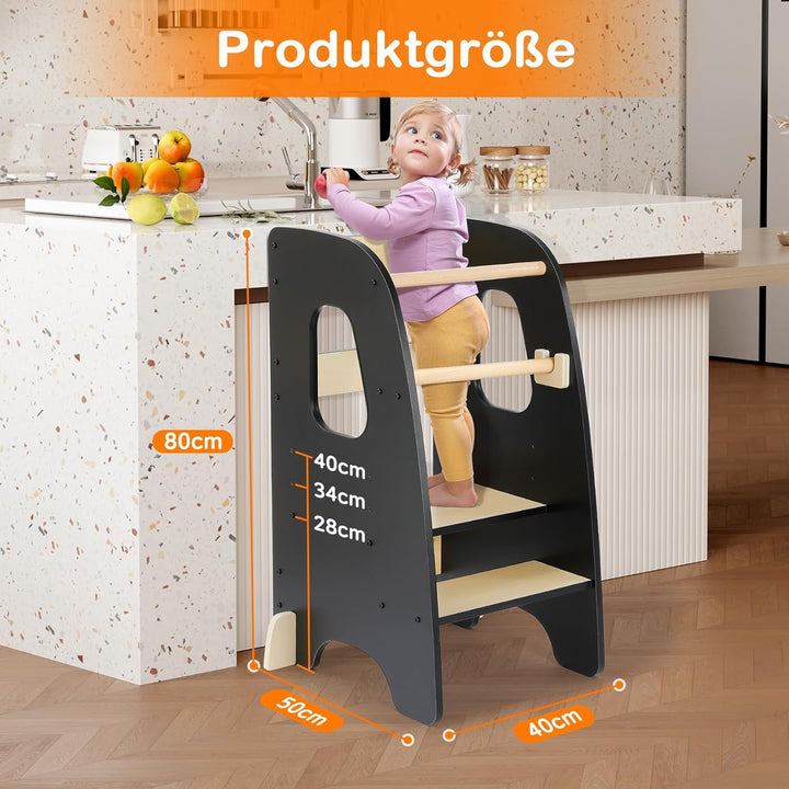 Lernturm ab 1 Jahr, 3 Stufen Höhenverstellbarer Lernturm, Sicher &amp; Stabil, Montessori Küchenhelfer u
