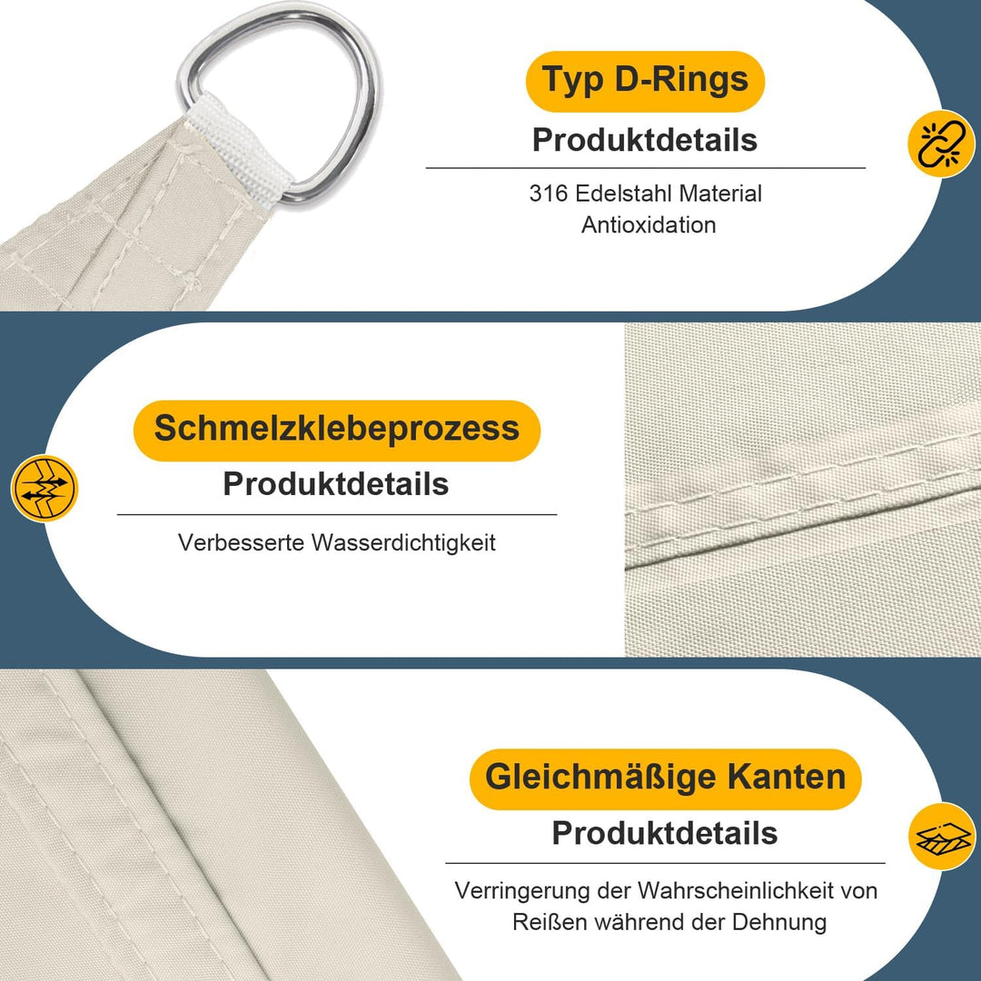 COOL AREA Sonnensegel Wasserdicht Rechteckig 2x3m Sonnenschutz 95% UV Schutz Windschutz,Wasserabweis