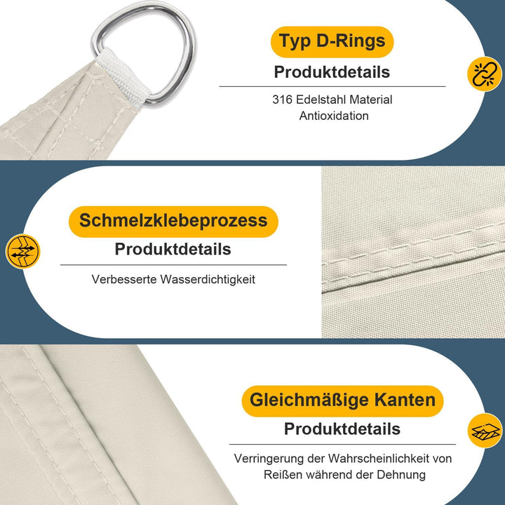 COOL AREA Sonnensegel Wasserdicht Rechteckig 2x3m Sonnenschutz 95% UV Schutz Windschutz,Wasserabweis