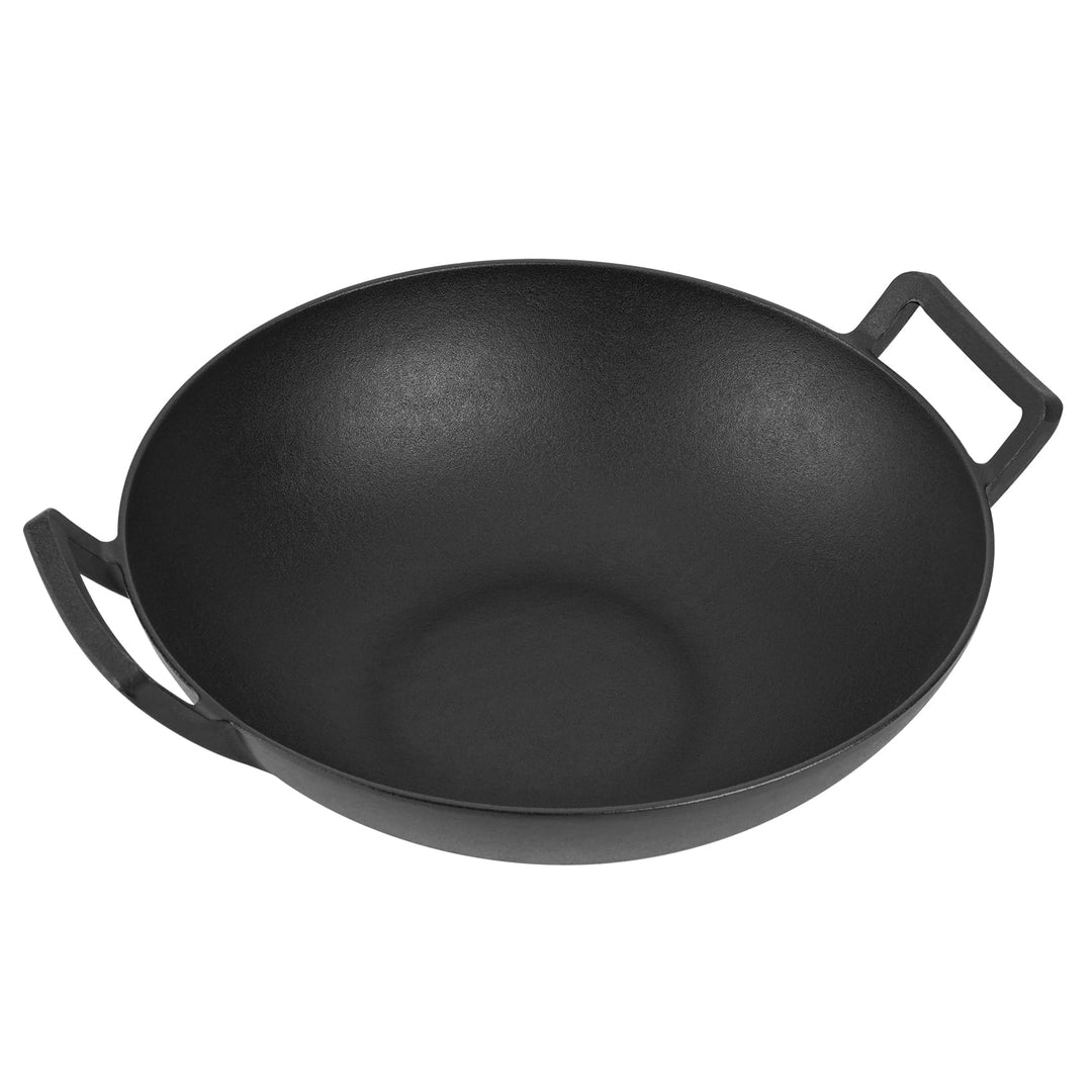 only fire Wok Gusseisen, Ø36cm Wokpfanne mit Griff, Gusseisenpfanne für Weber Gourmet BBQ System, Pa