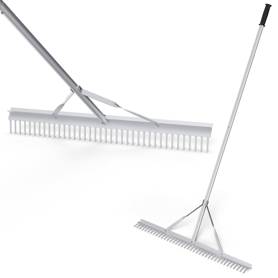 FANTASK Rechen mit 91 cm breitem Rechenkopf & langem Griff, Aluminium Gartenrechen mit 36 Zinken Lau