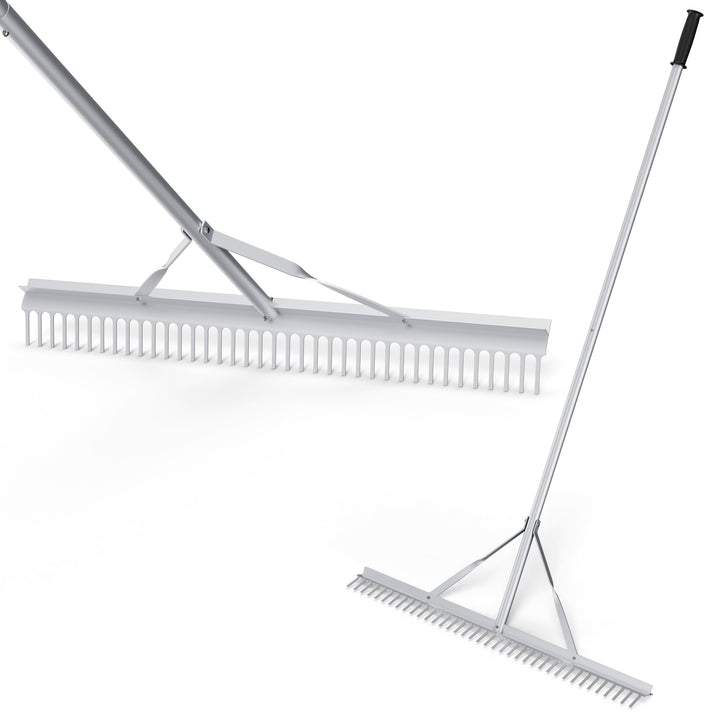 FANTASK Rechen mit 91 cm breitem Rechenkopf & langem Griff, Aluminium Gartenrechen mit 36 Zinken Lau