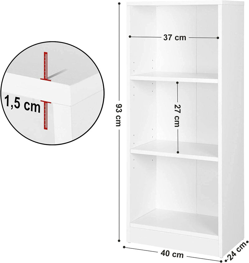 VASAGLE Bücherregal, Regal mit 3 Fächern, Standregal, mit höhenverstellbaren Ablagen, für Wohnzimmer