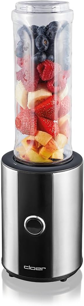 Cloer 6969 Smoothie Maker, Mini Standmixer to go, Milchshakes, Behälter 600 ml, Trinkflasche aus Tri