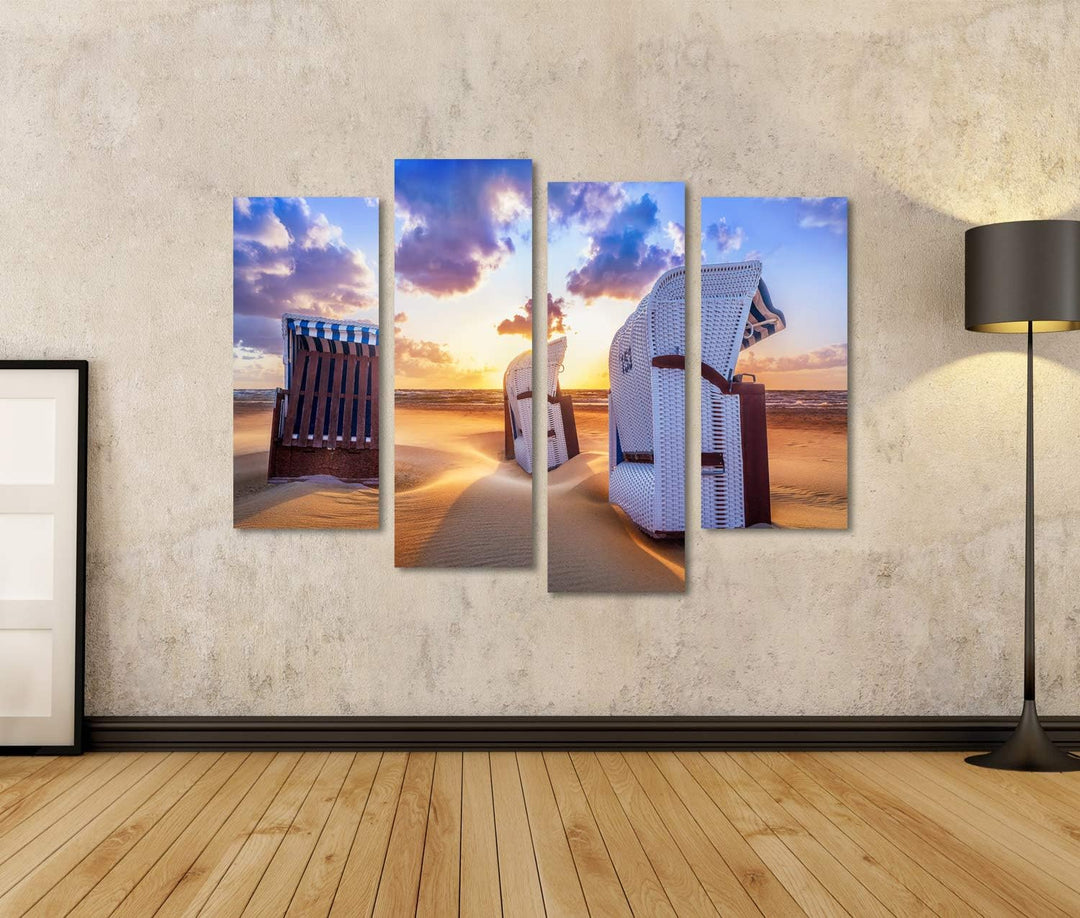 islandburner Bild auf Leinwand Strand Sonnenuntergang Ostsee Strandkörbe Bilder Wandbilder Poster Le