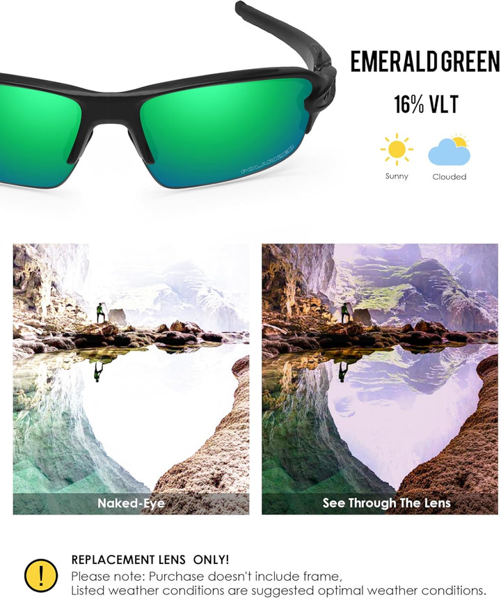 BlazerBuck Ersatzgläser und Socken-Set für Oakley Flak 2.0 OO9295 Smaragdgrün, Polarisiert, Fit Flak