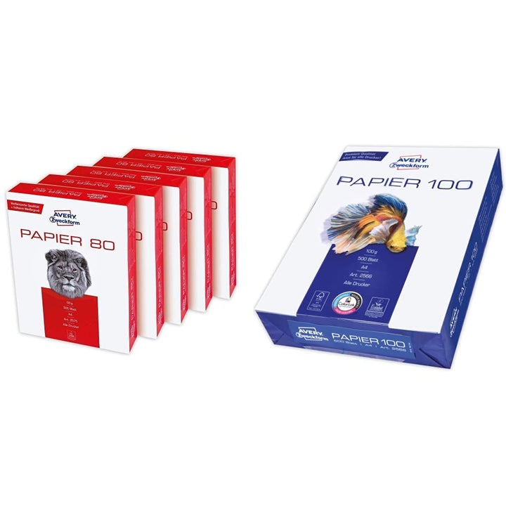 AVERY Zweckform 2575 Drucker-/Kopierpapier 1 Box mit 5 Pack, weiss & 2566 Drucker-/Kopierpapier 1 Pa