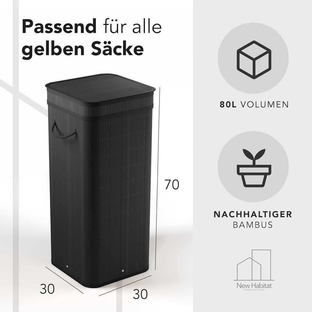 Gelber Sack Ständer aus Bambus I 80L Gelber Sack Behälter mit geruchsdichtem Deckel I Stabiler & Nac