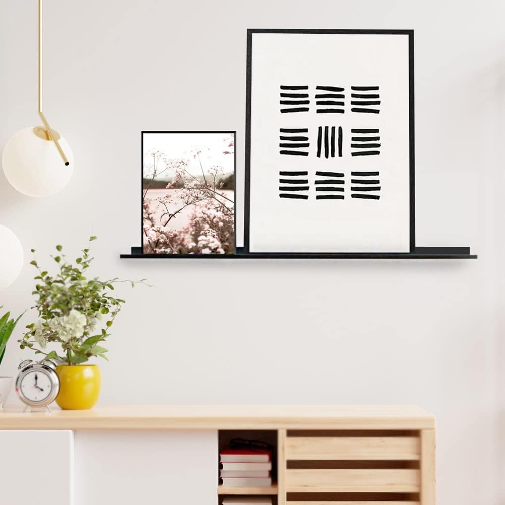 MILUKA Wandregal Schwarz Metall | 2er Set Regal Wand 70 cm Long | Wandboards, Für Dekos, Bilderrahme