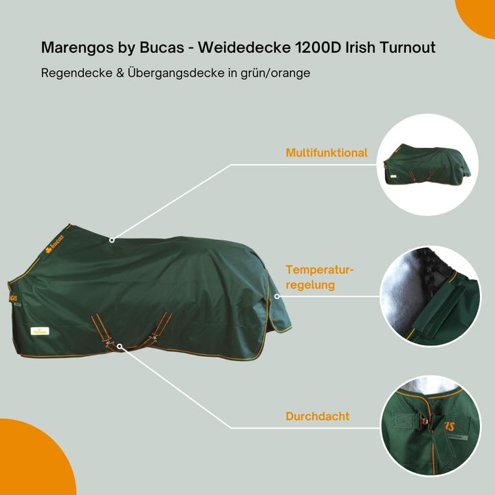Marengos by Bucas - Weidedecke 1200D Irish Turnout | als Regendecke & Übergangsdecke | wasserdichte
