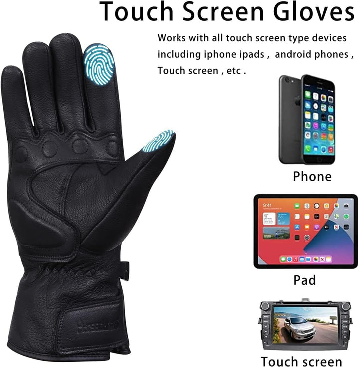 Harssidanzar Herren Winter Motorradhandschuhe,echtes Leder Vollfinger Touchscreen Thermisch gefütter