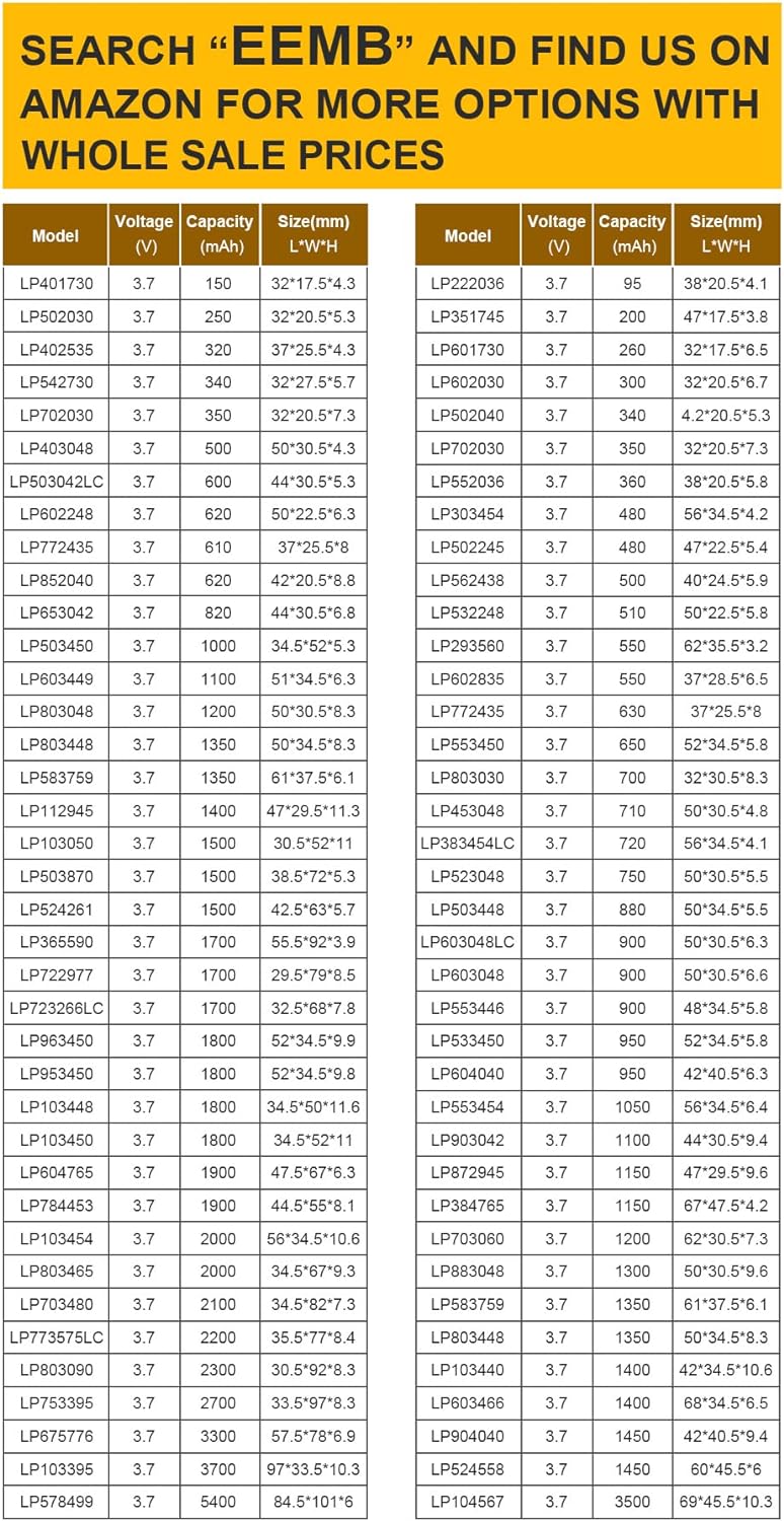 4XEEMB 3.7V 1100mAh Lipo Batterie Akku 603449 Lithium Polymer Batterien mit JST Stecker.Stellen Sie