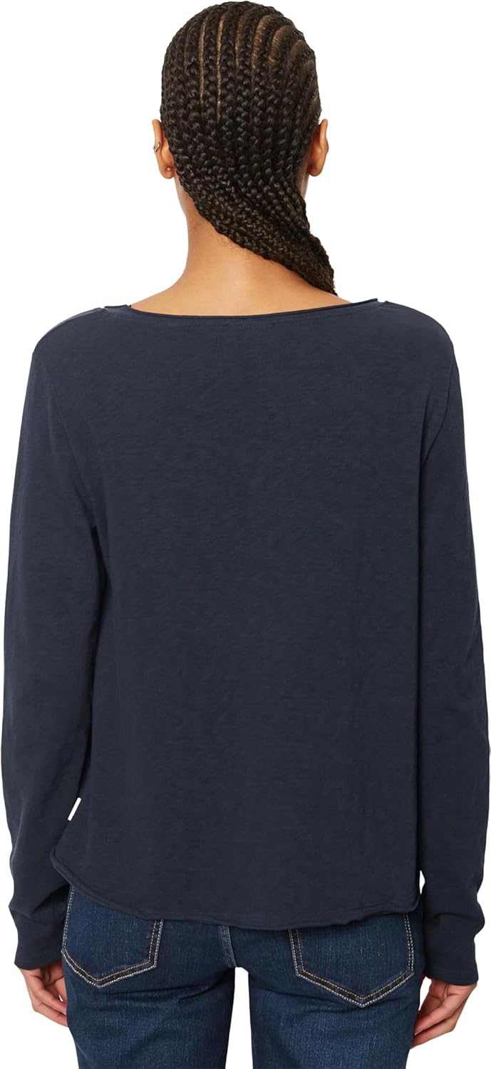 Marc OߴPolo Damen Langarmshirt aus Bio-Baumwolle mit Logo XS Blau, XS Blau