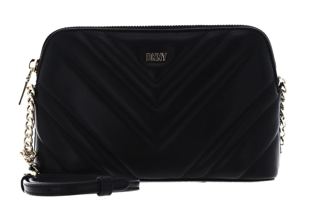 DKNY Women's Madison Dome Bag with Adjustable Chain Strap in Lamb Nappa Leather Crossbody, Black/Gol