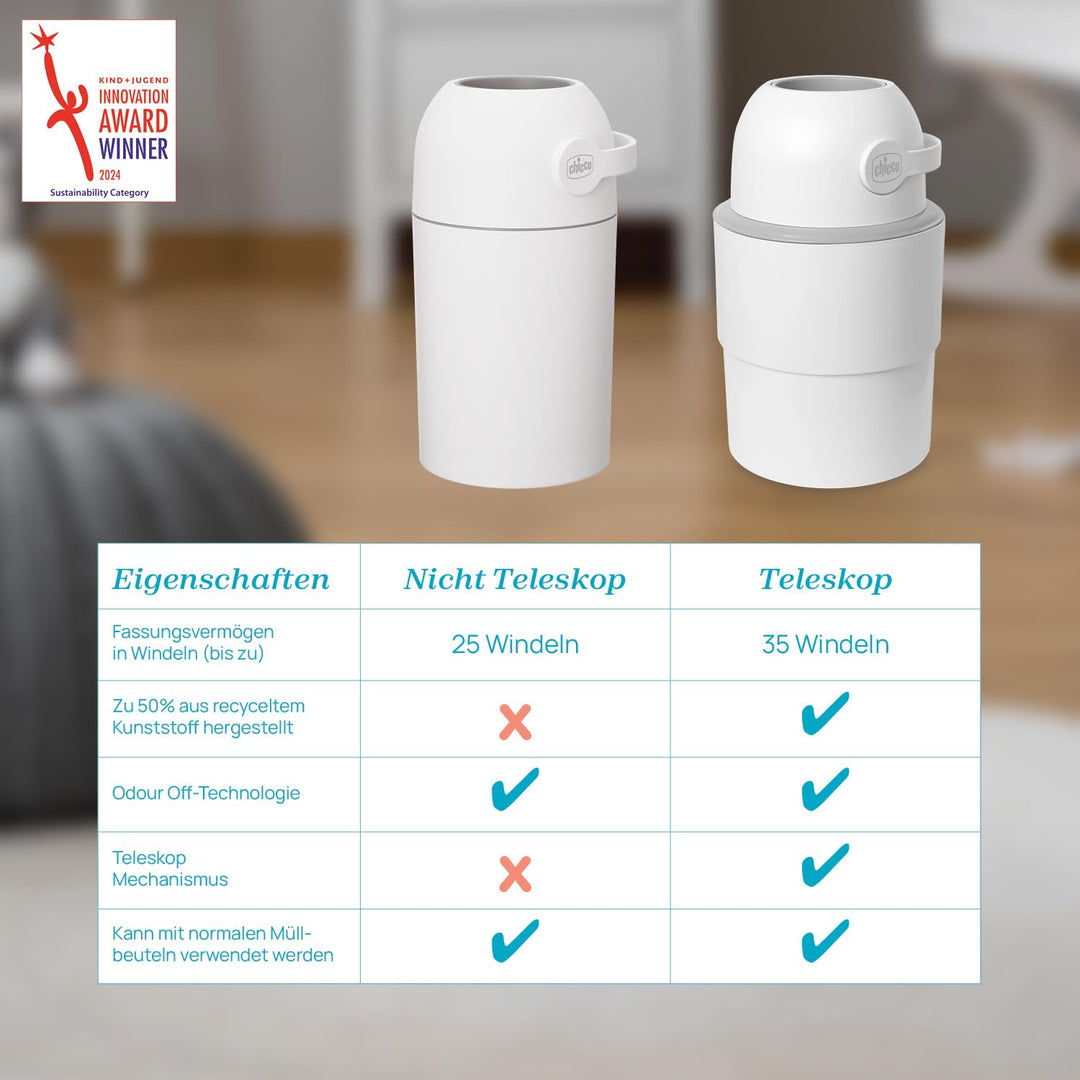 Chicco Teleskop-Windeleimer, Geräumig und Praktisch, Kompaktes Design, Kompatibel mit Chicco Odour O