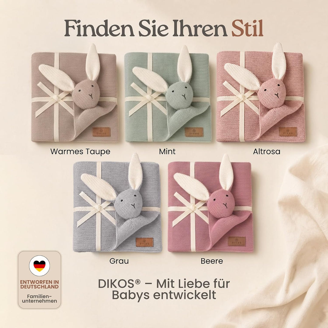 DIKOS® Original Babydecke SCHMUSE-HASE rosa | 100% Bio-Baumwolle Neugeborenen Decke | nachhaltige Ku