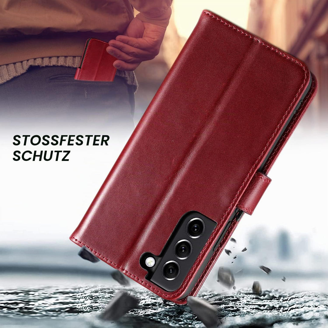 LENSUN Echtleder Hülle für Samsung Galaxy S22 Plus, Handyhülle [Echtes Leder][Magnetverschluss][RFID