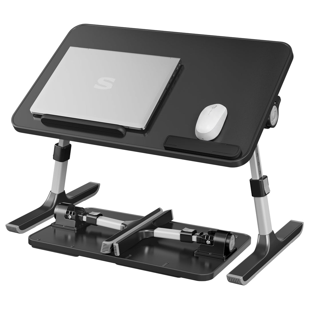SONGMICS Laptoptisch, Betttisch mit Schublade, aus Holzspanplatte, Aluminiumlegierung und ABS-Kunsts