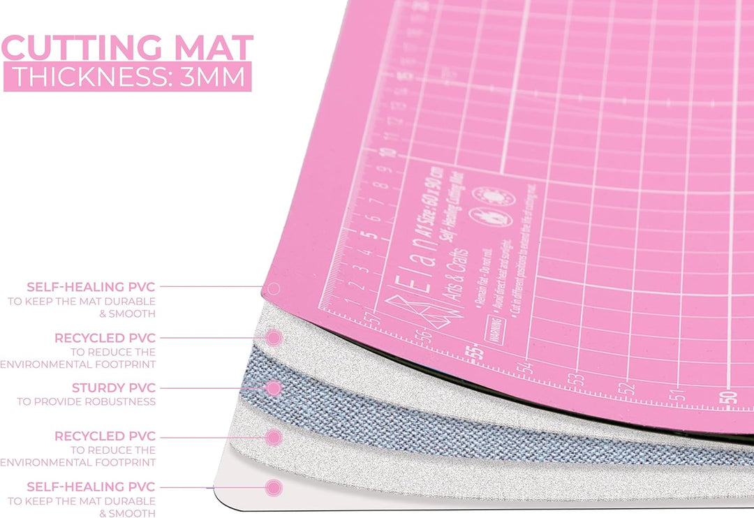 Elan Schneidematte A1 Rosa und Lila, 5-lagige Schneidematte Selbstheilend, Bastelunterlage Schnittfe
