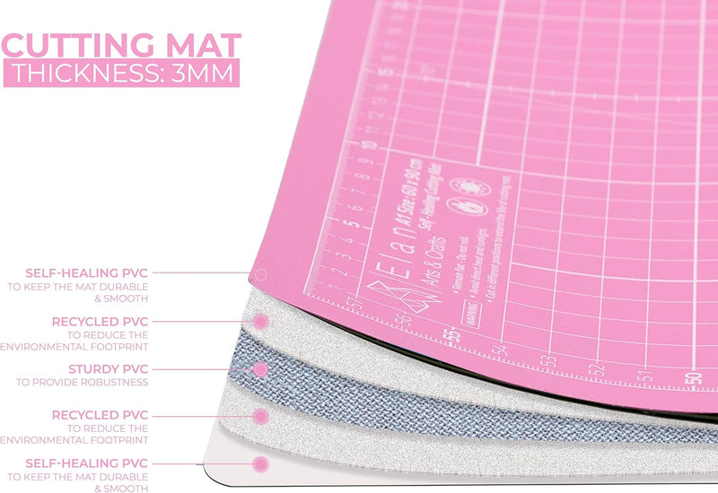Elan Schneidematte A1 Rosa und Lila, 5-lagige Schneidematte Selbstheilend, Bastelunterlage Schnittfe