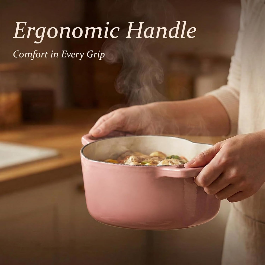 OVERMONT Herzförmiger Bräter aus emailliertem Gusseisen, 1,89 L, Rosenrosa, Rosenrosa