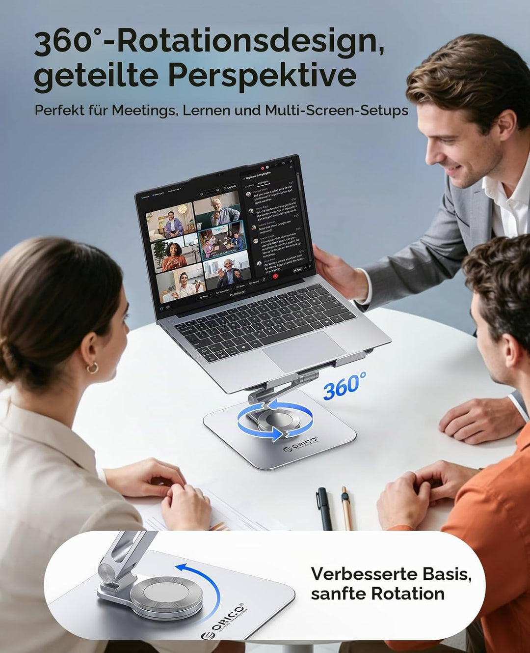ORICO Laptop Ständer Höhenverstellbar mit 360° Drehsockel, Faltbarer Ergonomischer Notebook Ständer