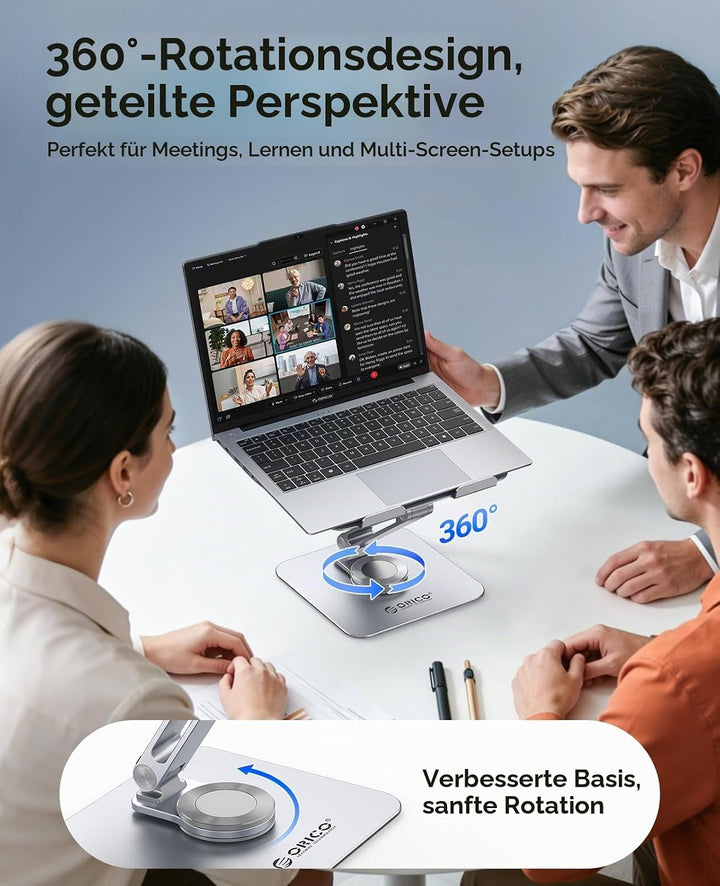 ORICO Laptop Ständer Höhenverstellbar mit 360° Drehsockel, Faltbarer Ergonomischer Notebook Ständer