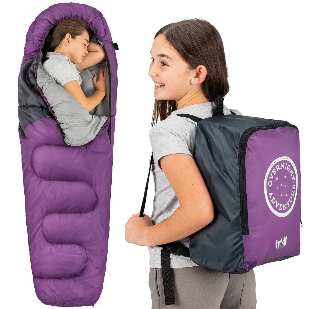 Trail Schlafsack Kinder Mumienschlafsack als Schlafsack 3 Jahreszeiten für Camping – 300gsm – für Ju